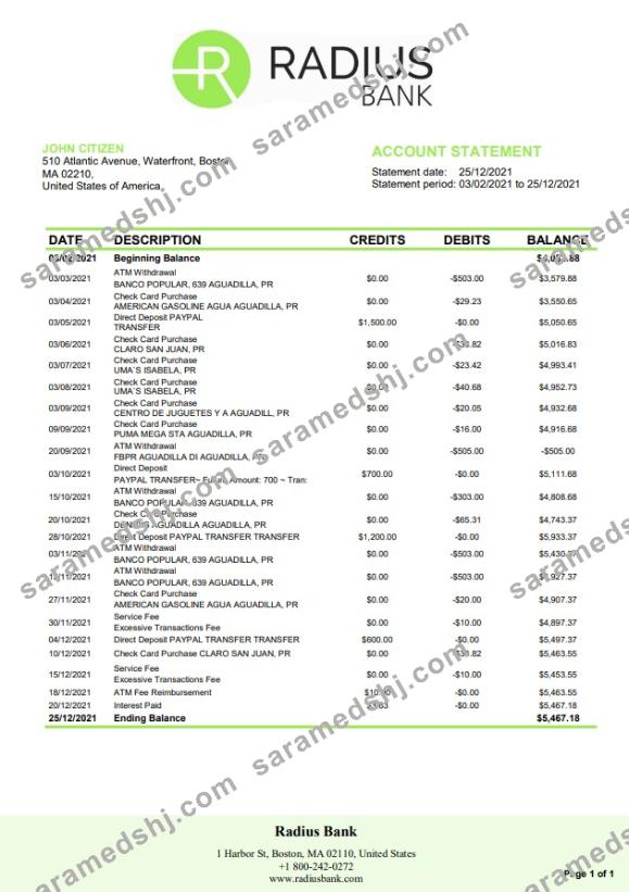 USA Massachusetts Radius Bank word pdf